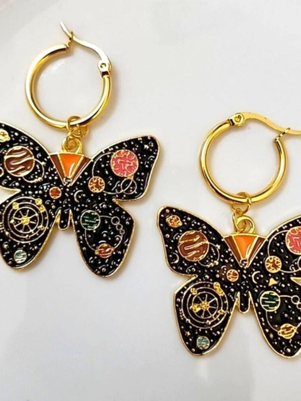 Interstellar Monarch Celestial Butterfly Hoop Earrings